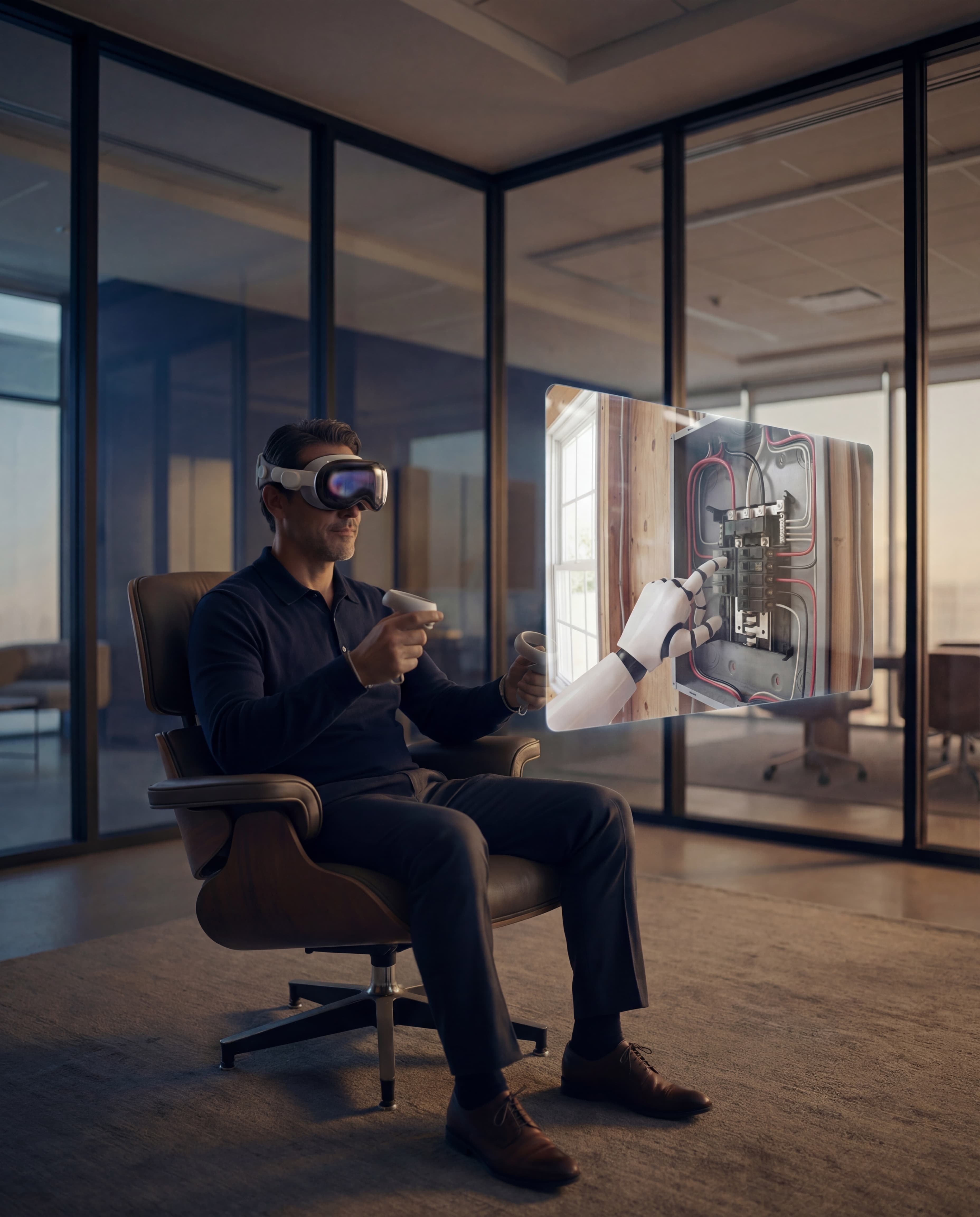 RoboPilot operator with Vision Pro headset controlling a robot